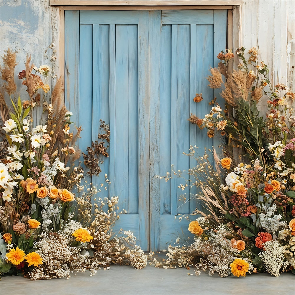 Boho Photography Backdrop Blue Door Flower Arrangement Backdrop UK GQ2-59