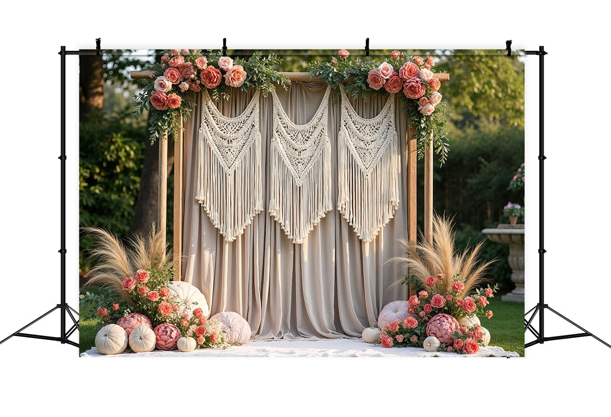 Boho Backdrop Macrame Curtain Floral Backdrop UK GQ2-63