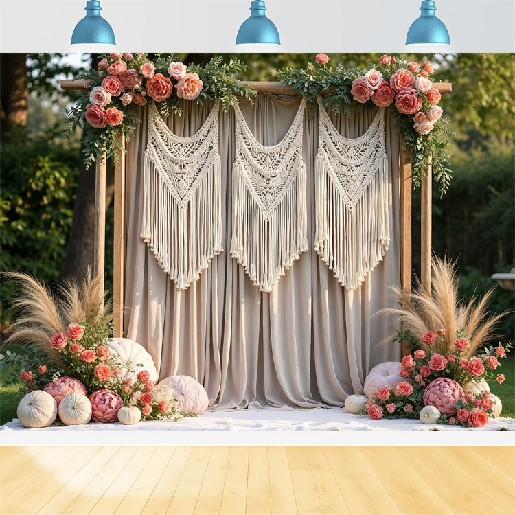 Boho Backdrop Macrame Curtain Floral Backdrop UK GQ2-63