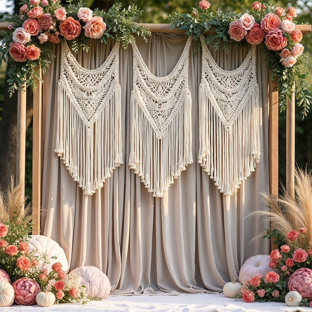 Boho Backdrop Macrame Curtain Floral Backdrop UK GQ2-63