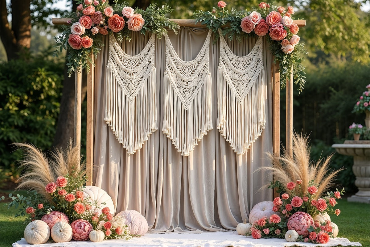 Boho Backdrop Macrame Curtain Floral Backdrop UK GQ2-63