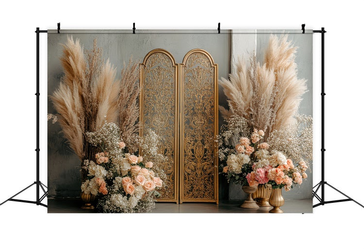 Bohemian Backdrop Gold Screen Floral Photography Backdrop UK GQ2-65