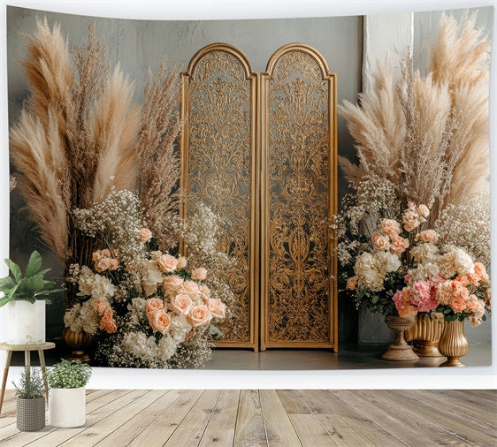 Bohemian Backdrop Gold Screen Floral Photography Backdrop UK GQ2-65