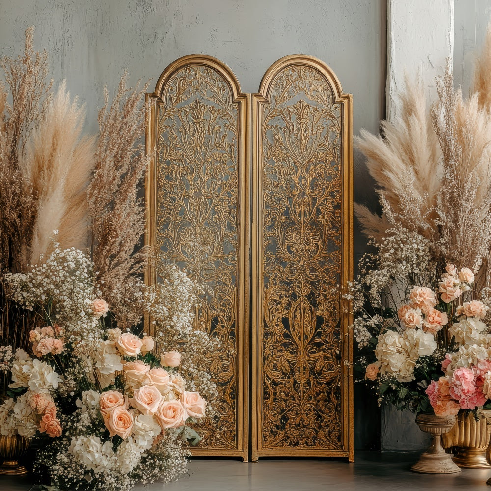 Bohemian Backdrop Gold Screen Floral Photography Backdrop UK GQ2-65