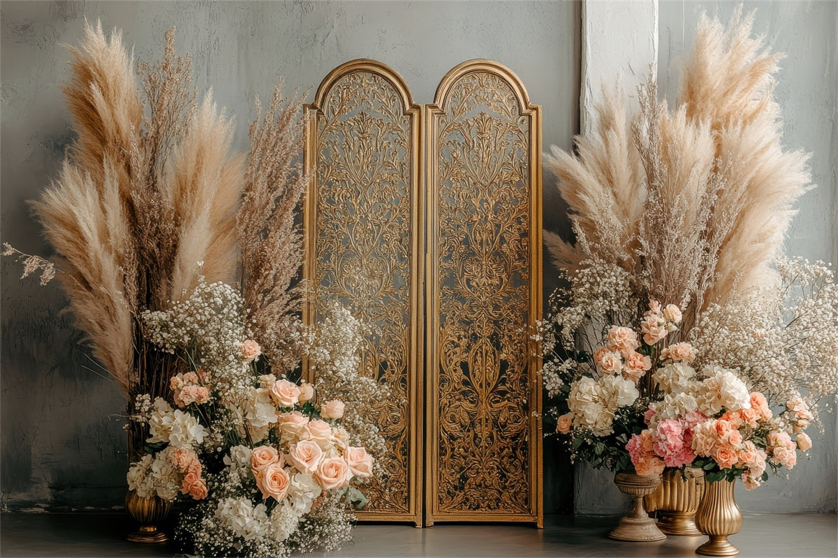 Bohemian Backdrop Gold Screen Floral Photography Backdrop UK GQ2-65