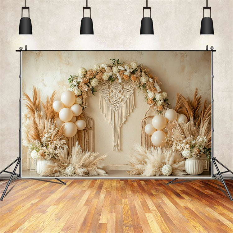 Boho Wedding Backdrop Macrame Florals Balloon Photography Backdrop UK GQ2-66