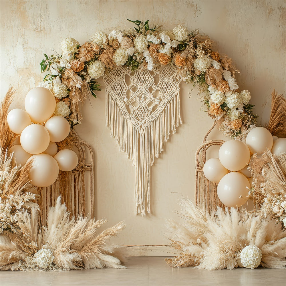 Boho Wedding Backdrop Macrame Florals Balloon Photography Backdrop UK GQ2-66