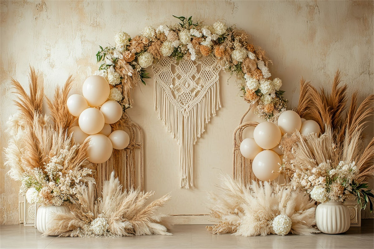 Boho Wedding Backdrop Macrame Florals Balloon Photography Backdrop UK GQ2-66