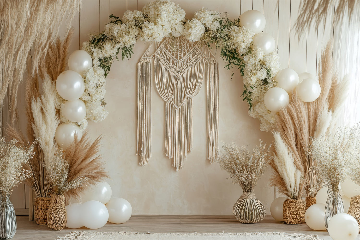 Boho Arch Backdrop Floral Macrame Balloon Backdrop UK GQ2-68