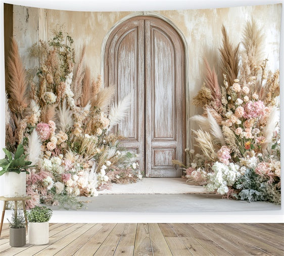 Boho Photo Backdrop Floral Arrangement Door Backdrop UK GQ2-69