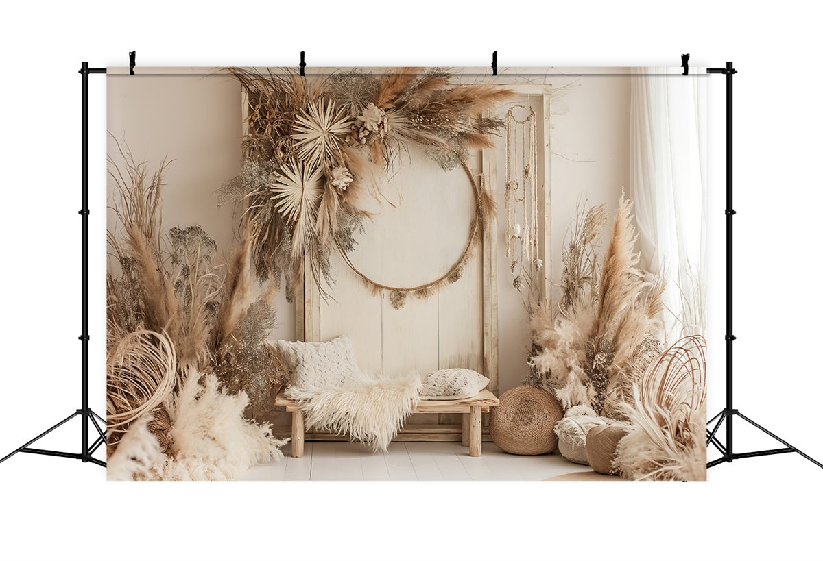 Boho Photography Backdrop Chic Pampas Dreamy Hoop Backdrop UK GQ2-7