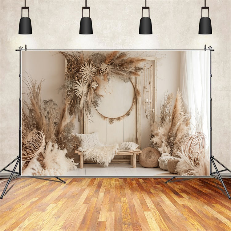 Boho Photography Backdrop Chic Pampas Dreamy Hoop Backdrop UK GQ2-7