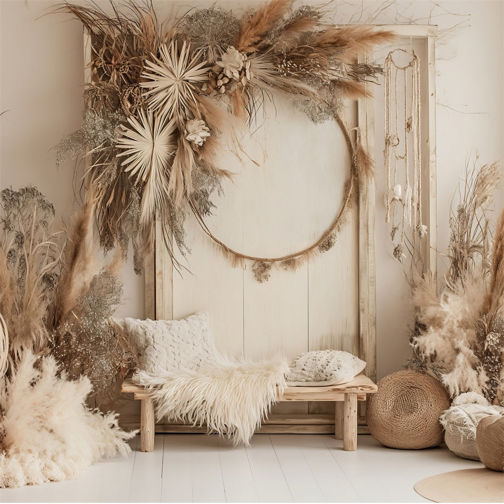 Boho Photography Backdrop Chic Pampas Dreamy Hoop Backdrop UK GQ2-7