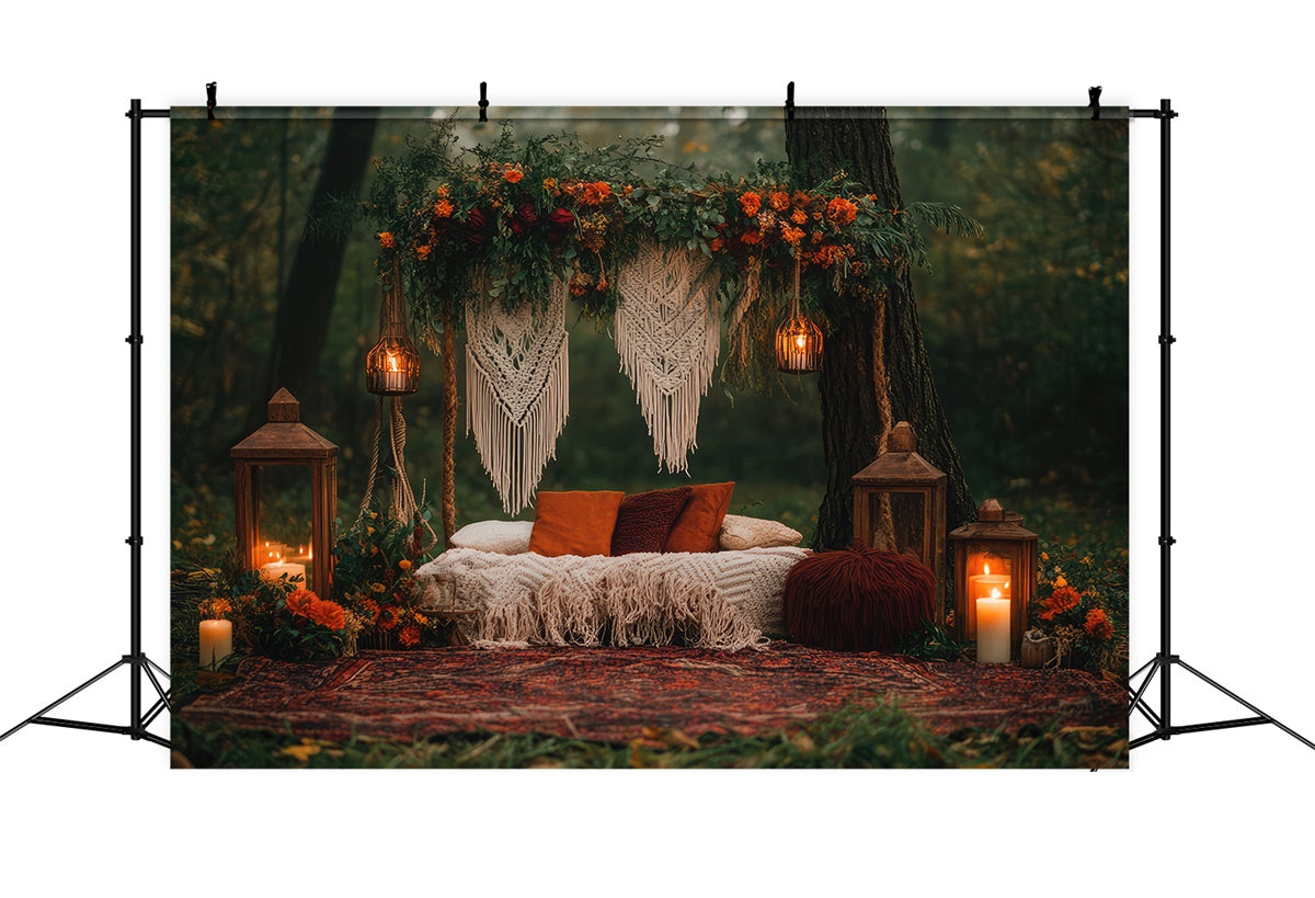 Boho Photography Backdrop Forest Retreat Macrame Lanterns Backdrop UK GQ2-71