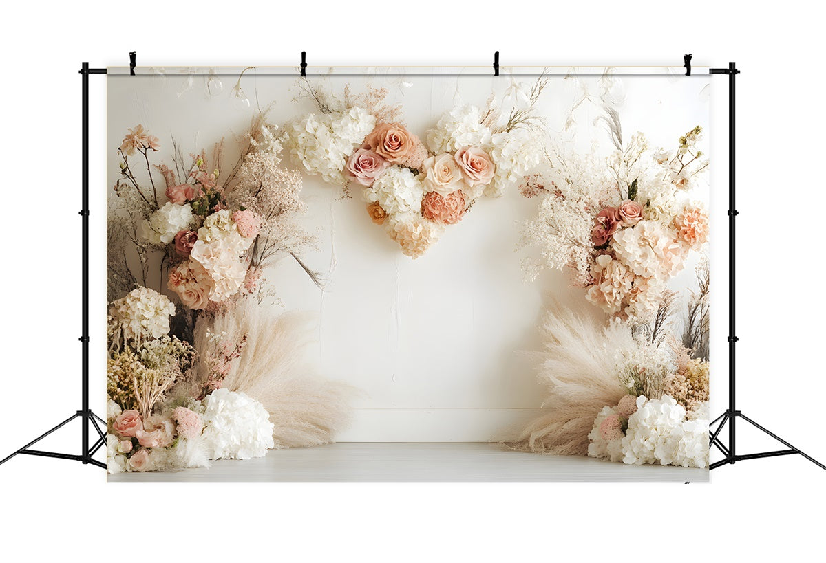 Boho Photo Backdrop Heart Shaped Floral Arrangement Backdrop UK GQ2-73