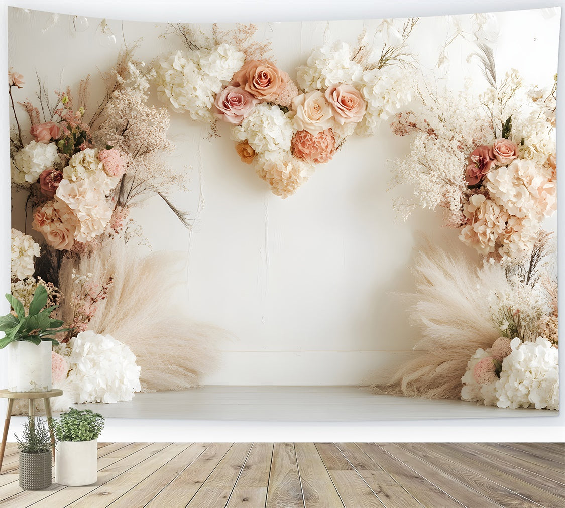 Boho Photo Backdrop Heart Shaped Floral Arrangement Backdrop UK GQ2-73