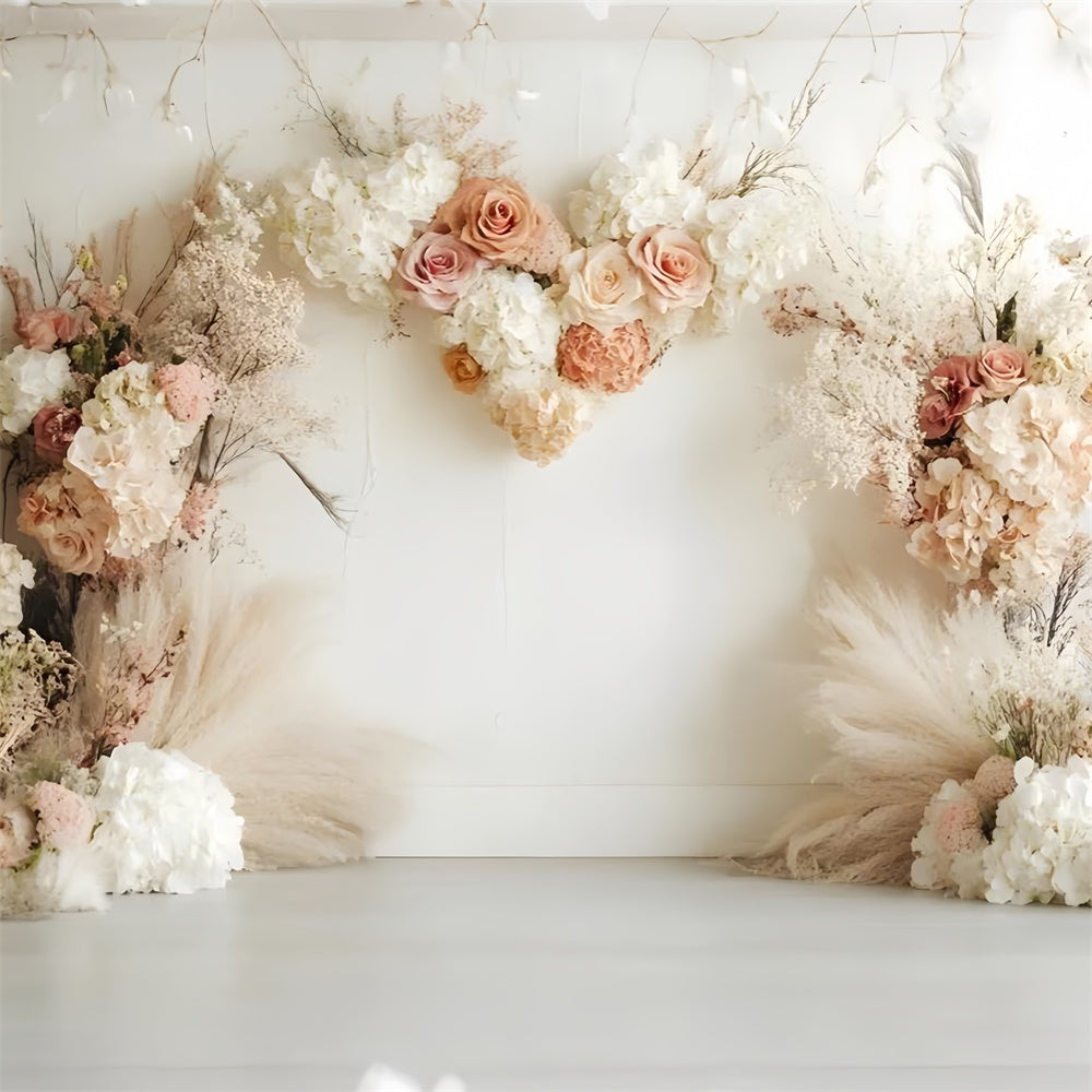 Boho Photo Backdrop Heart Shaped Floral Arrangement Backdrop UK GQ2-73