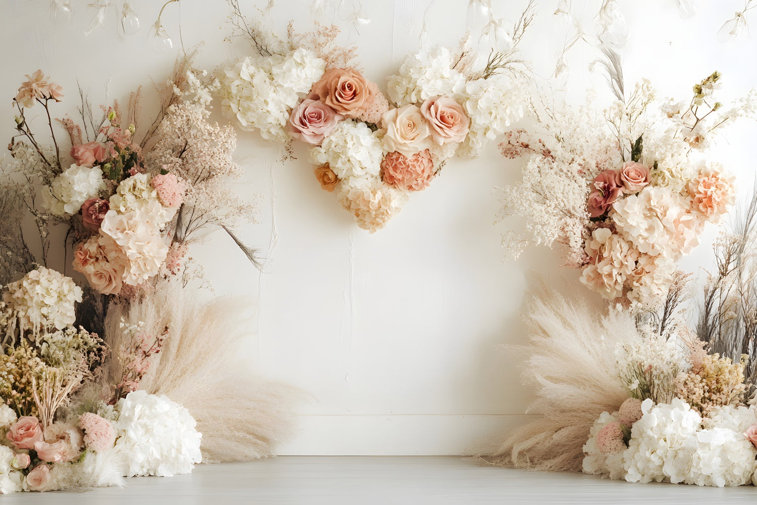 Boho Photo Backdrop Heart Shaped Floral Arrangement Backdrop UK GQ2-73