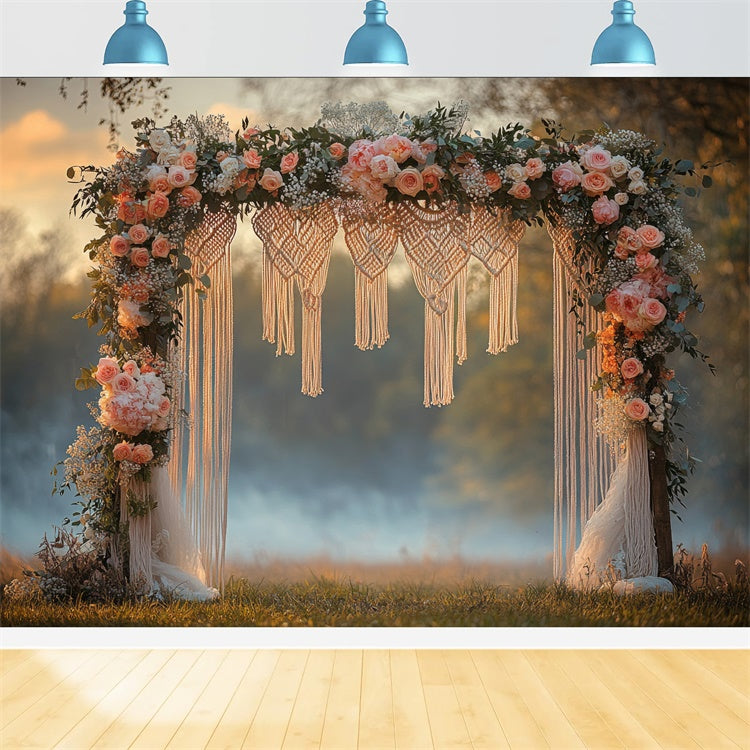 Boho Wedding Backdrop Flower Macrame Arch Backdrop UK GQ2-75