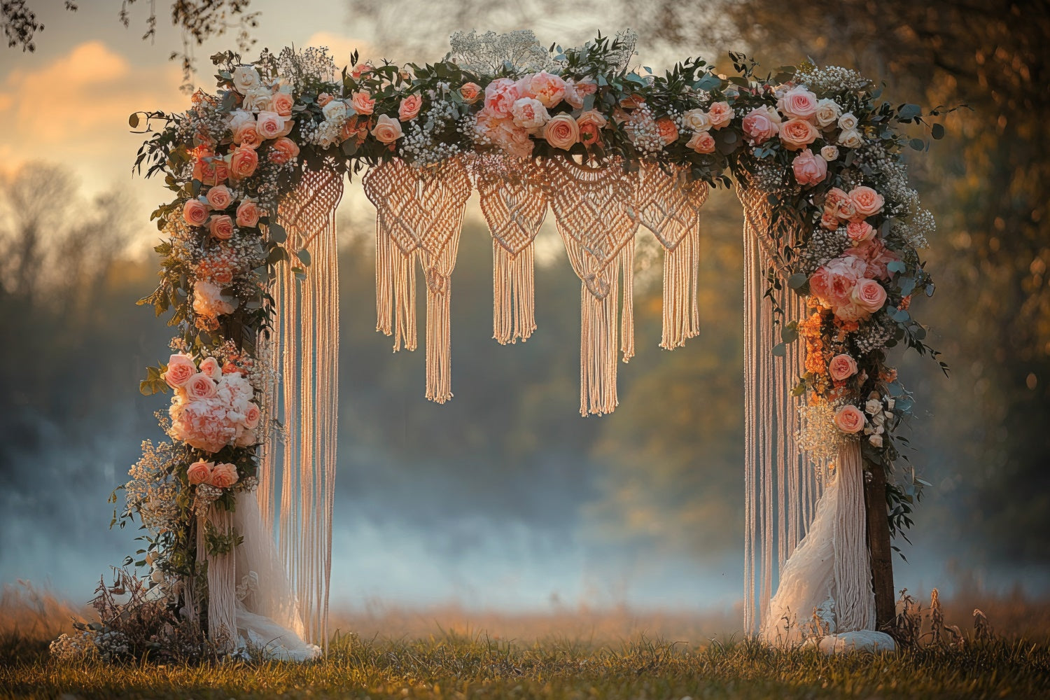 Boho Wedding Backdrop Flower Macrame Arch Backdrop UK GQ2-75