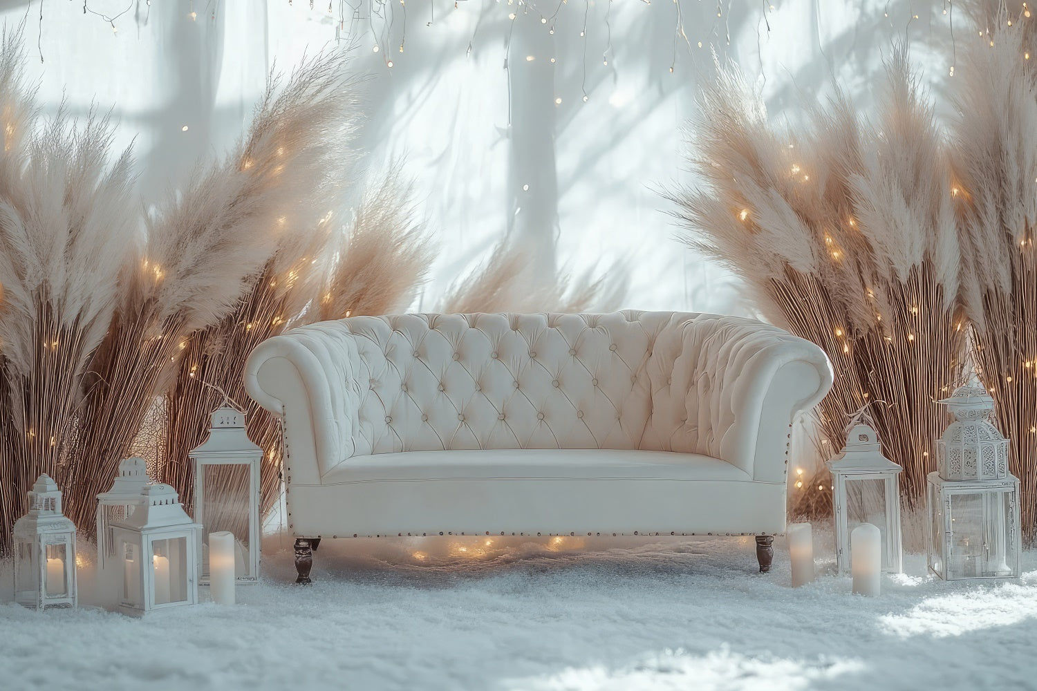 Boho Photography Backdrop Winter Sofa Pampas Lantern Backdrop UK GQ2-78