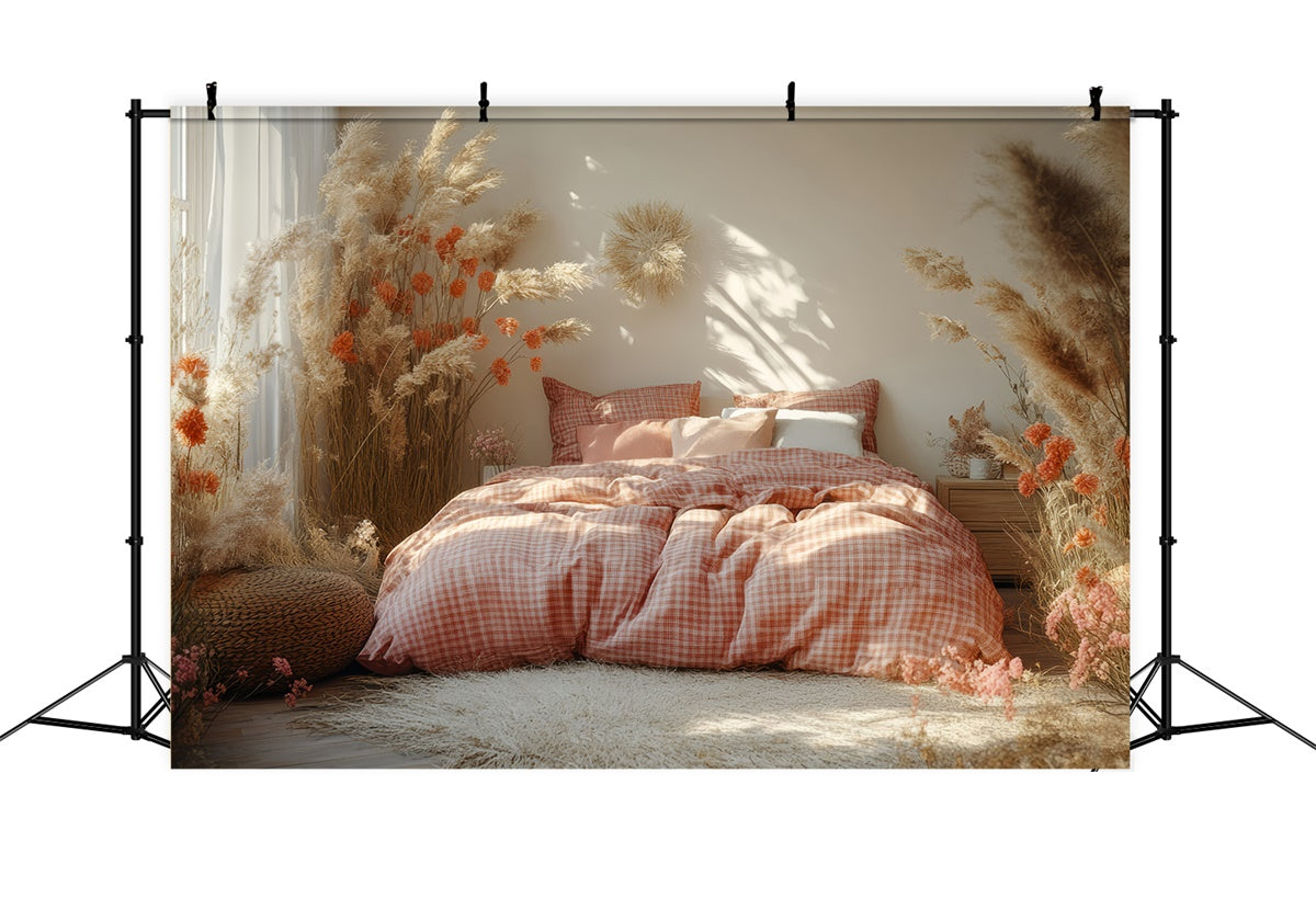 Boho Backdrop Ideas Floral Pampas Grass Bed Backdrop UK GQ2-80