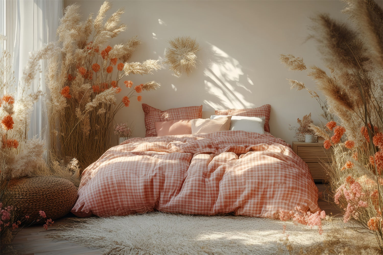 Boho Backdrop Ideas Floral Pampas Grass Bed Backdrop UK GQ2-80