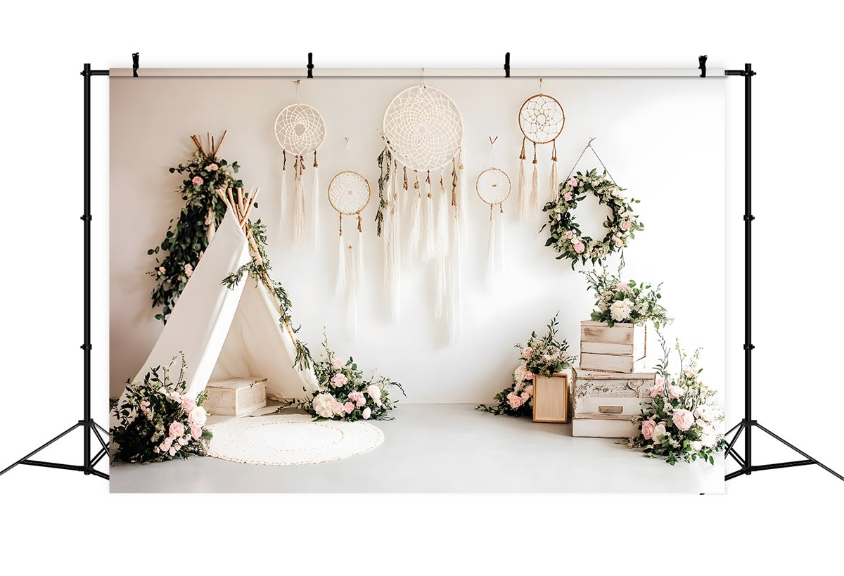 Boho Backdrop Teepee Dreamcatcher Floral Backdrop UK GQ2-81