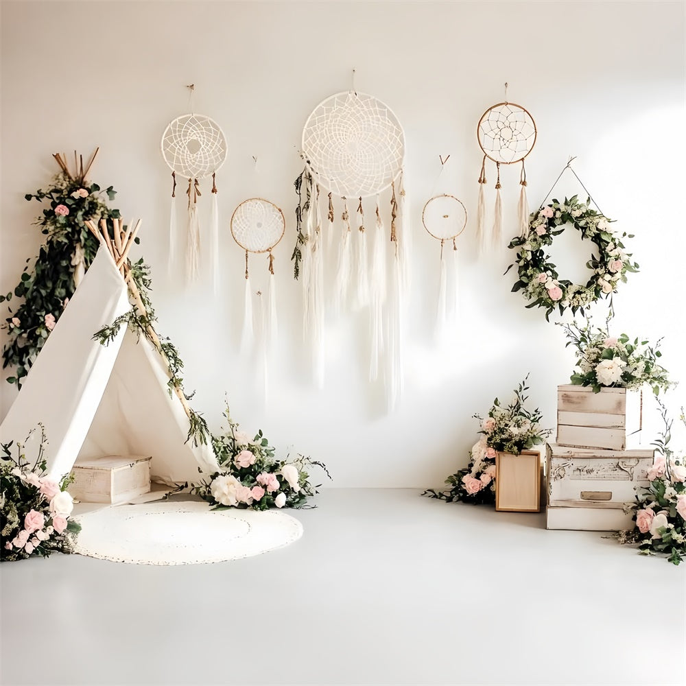 Boho Backdrop Teepee Dreamcatcher Floral Backdrop UK GQ2-81