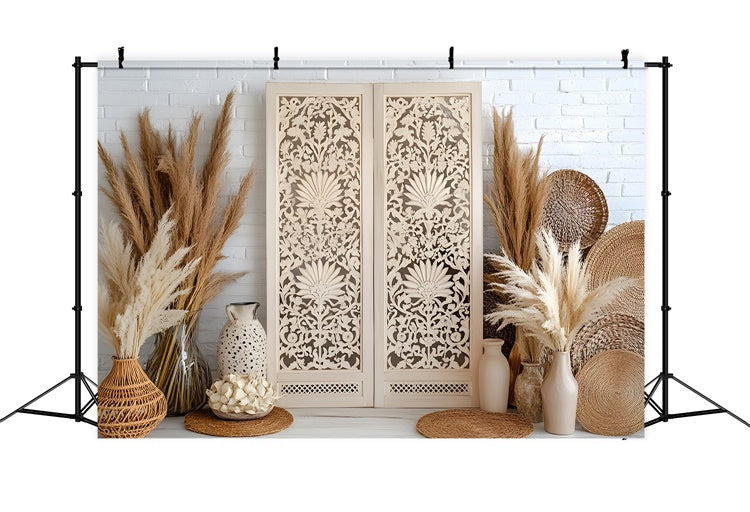 Boho Backdrop Ideas Vintage Wooden Screen Pampas Backdrop UK GQ2-85