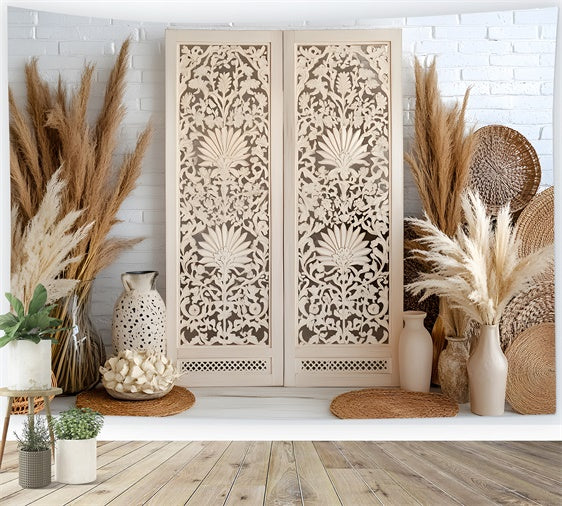 Boho Backdrop Ideas Vintage Wooden Screen Pampas Backdrop UK GQ2-85