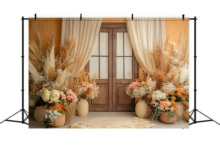 Mother's Day Backdrop Ideas Rustic Floral Wooden Door Backdrop UK GQ2-86