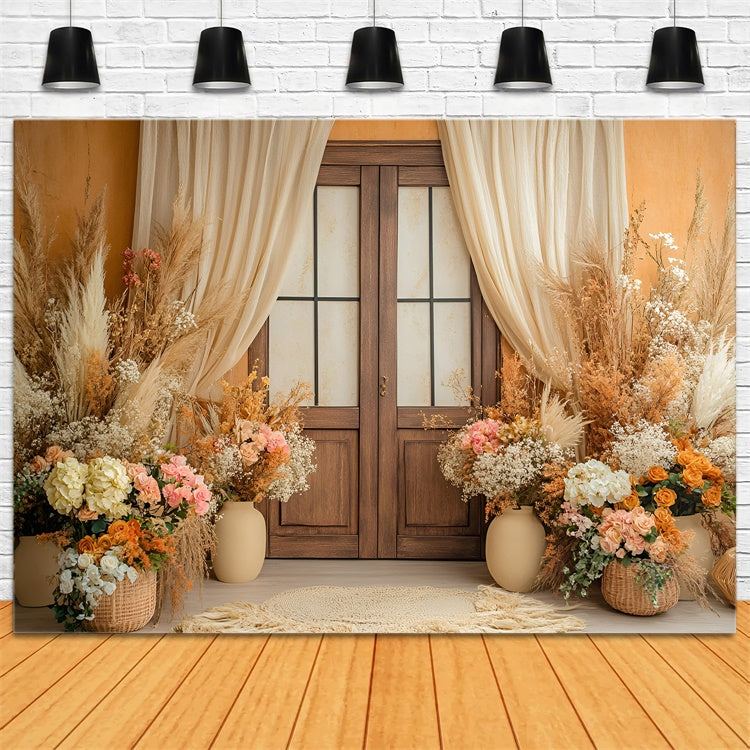 Mother's Day Backdrop Ideas Rustic Floral Wooden Door Backdrop UK GQ2-86