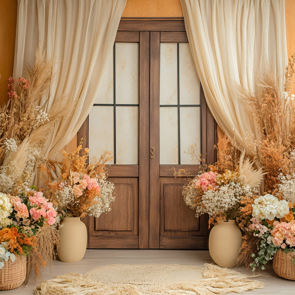 Mother's Day Backdrop Ideas Rustic Floral Wooden Door Backdrop UK GQ2-86