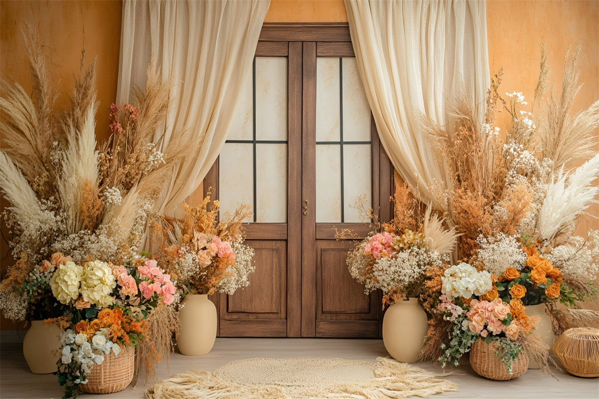 Mother's Day Backdrop Ideas Rustic Floral Wooden Door Backdrop UK GQ2-86