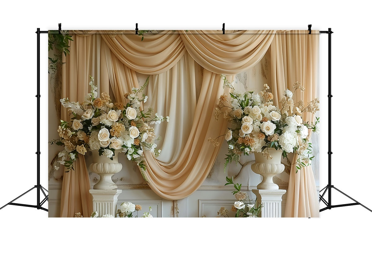 Mother's Day Photo Backdrop Golden Champagne Floral Drape Backdrop UK GQ2-89