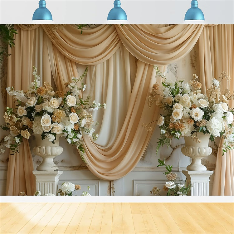 Mother's Day Photo Backdrop Golden Champagne Floral Drape Backdrop UK GQ2-89