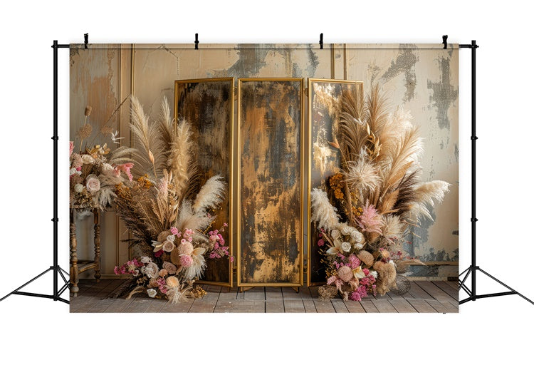 Boho Photo Backdrop Golden Frame Pink Floral Backdrop UK GQ2-9