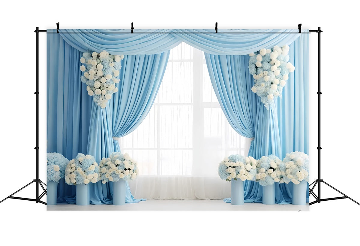 Mother's Day Backdrop Sophisticated Baby Blue Floral Backdrop UK GQ2-93