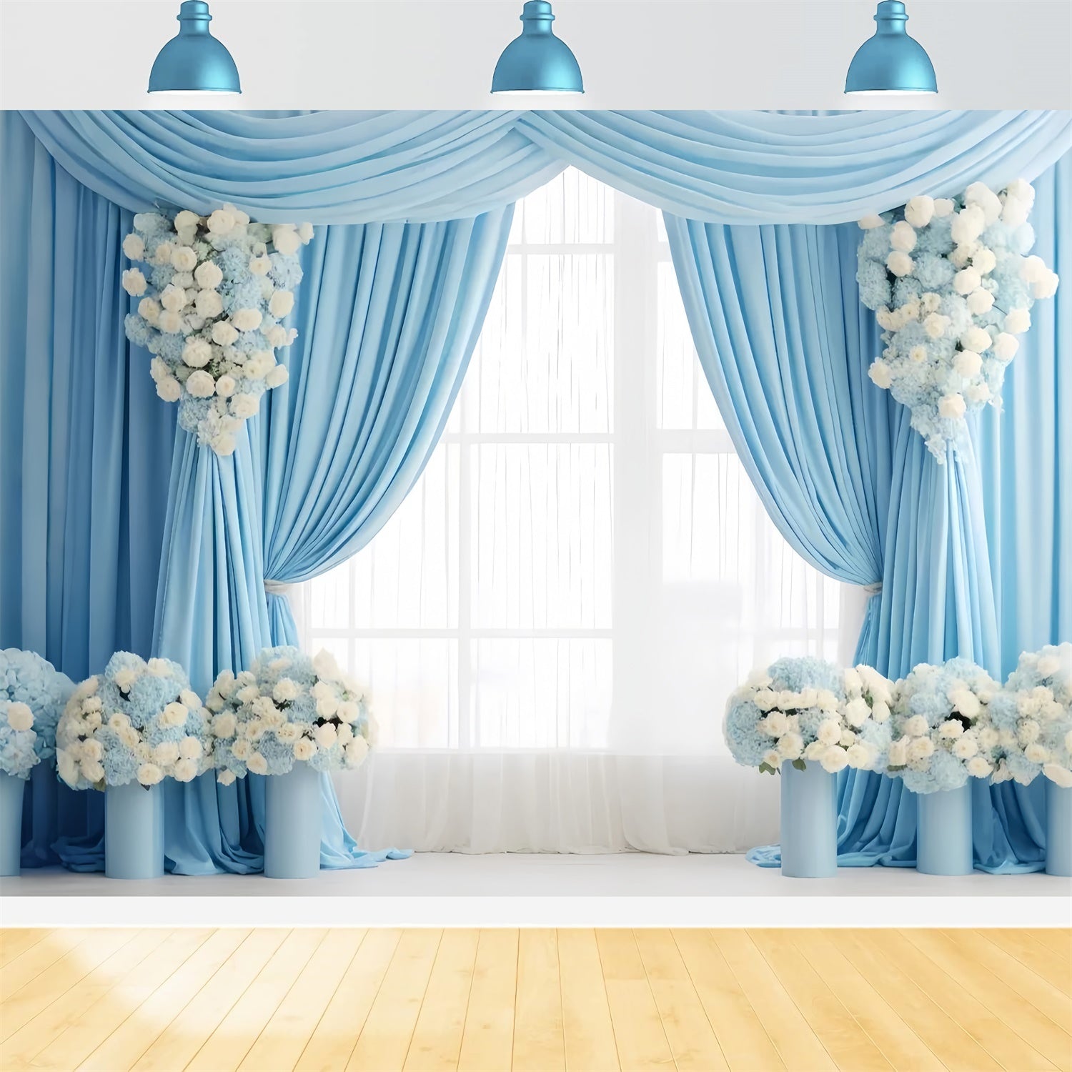 Mother's Day Backdrop Sophisticated Baby Blue Floral Backdrop UK GQ2-93