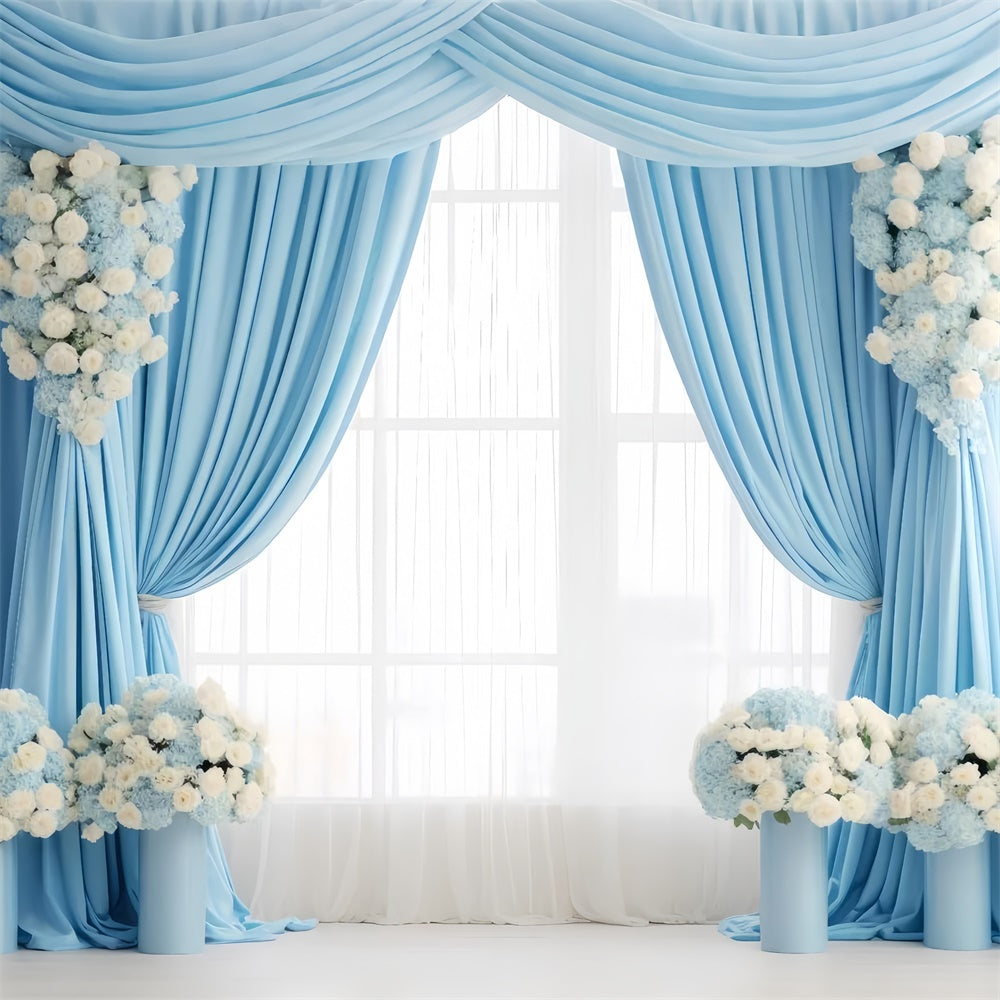 Mother's Day Backdrop Sophisticated Baby Blue Floral Backdrop UK GQ2-93