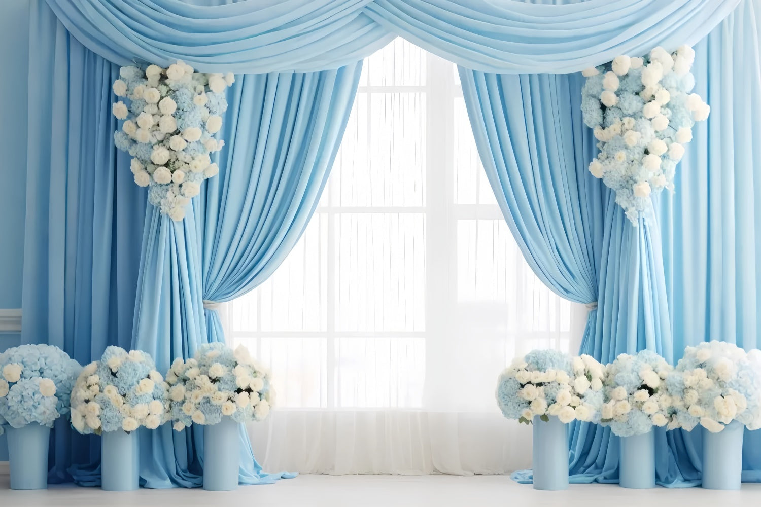 Mother's Day Backdrop Sophisticated Baby Blue Floral Backdrop UK GQ2-93