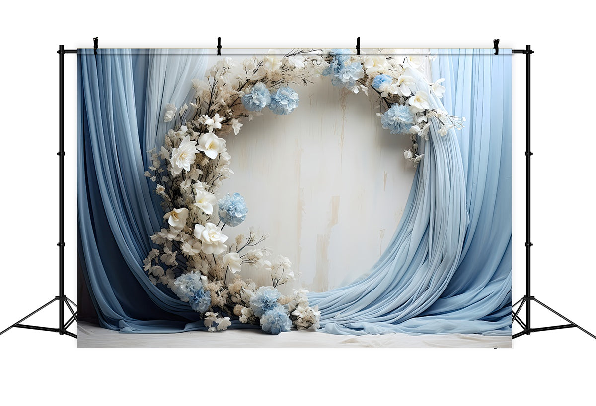 Backdrop For Mother's Day Soft Blue Drapes Flowers Backdrop UK GQ2-95