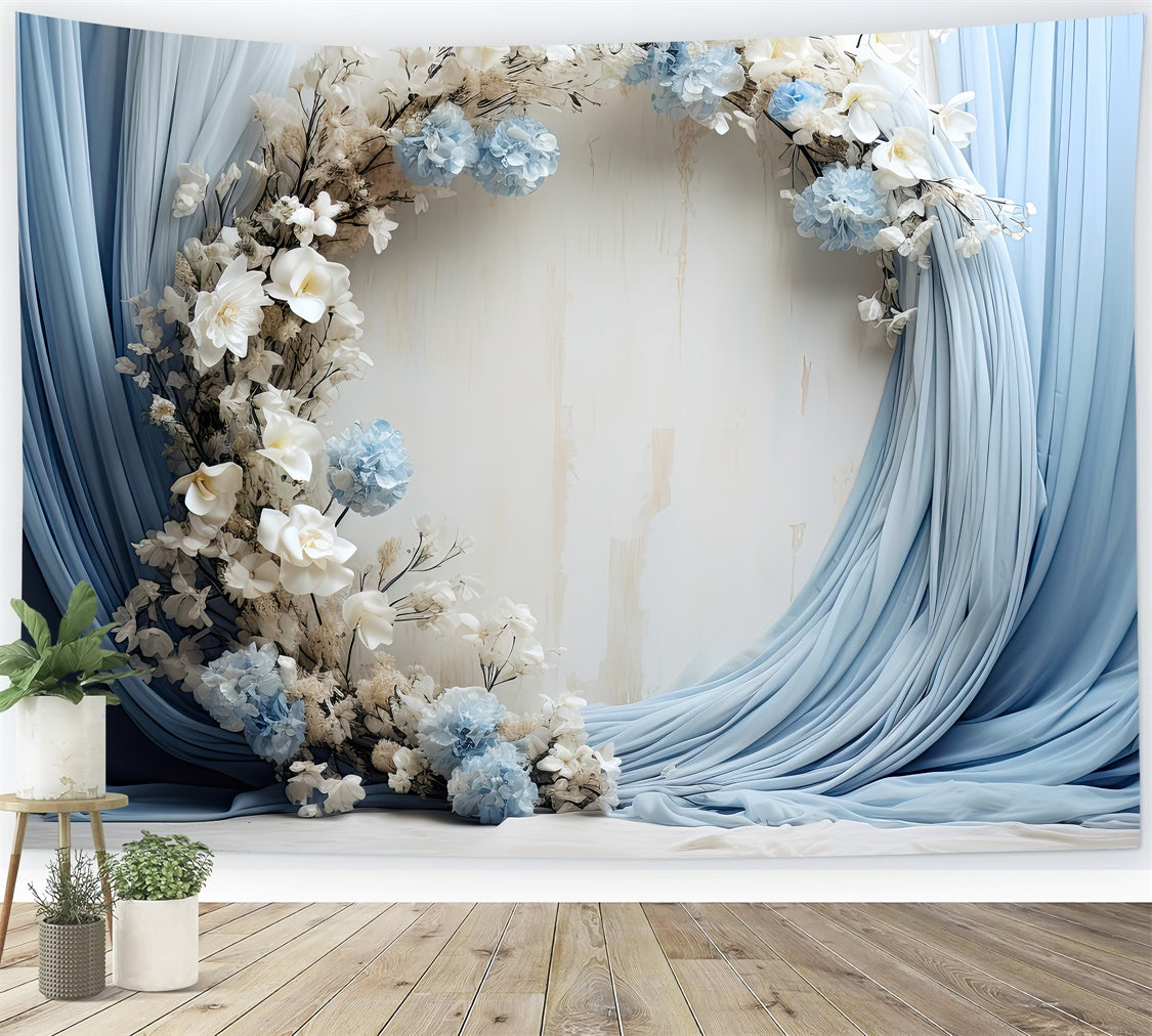 Backdrop For Mother's Day Soft Blue Drapes Flowers Backdrop UK GQ2-95