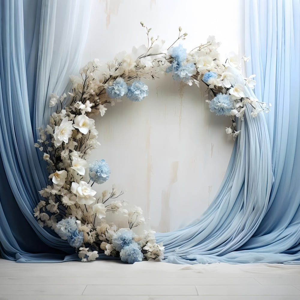 Backdrop For Mother's Day Soft Blue Drapes Flowers Backdrop UK GQ2-95