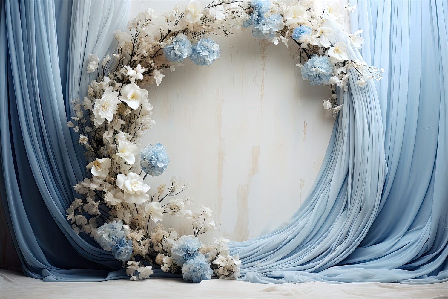 Backdrop For Mother's Day Soft Blue Drapes Flowers Backdrop UK GQ2-95