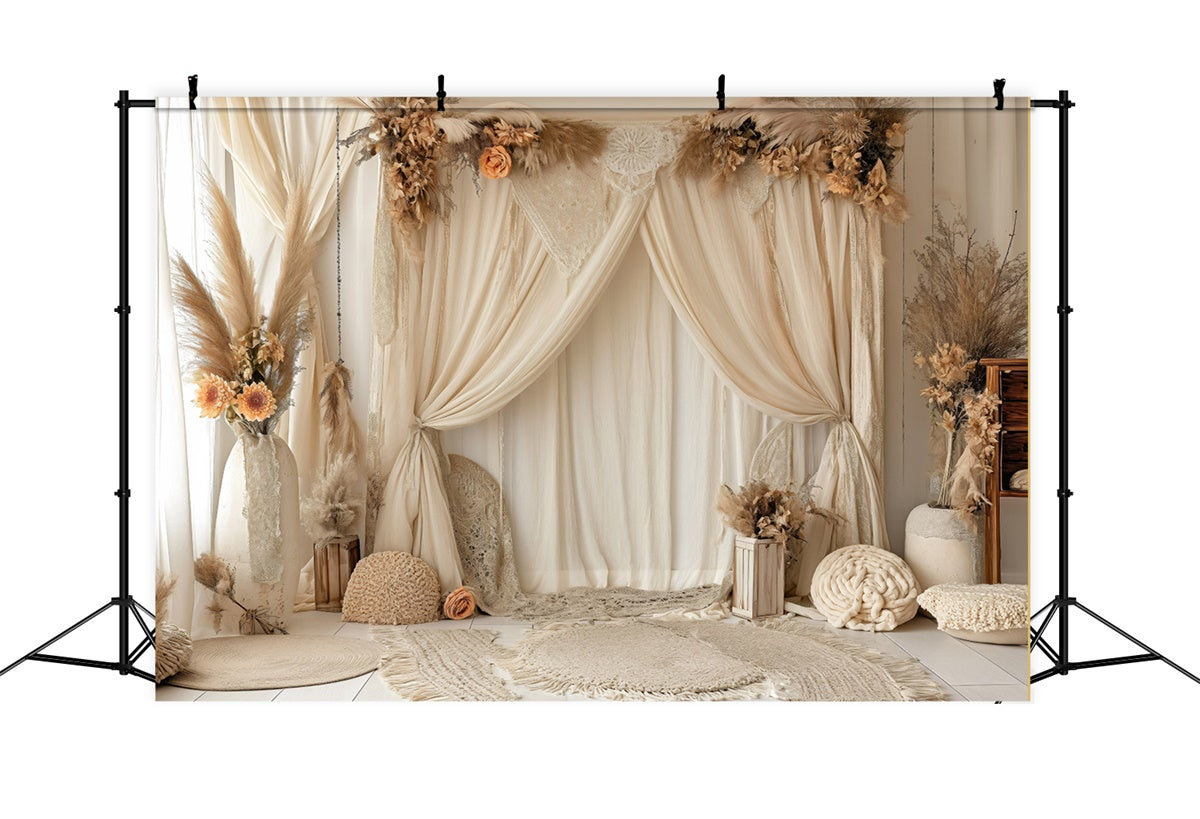 Happy Mother's Day Backdrop Cozy Cream Drape Flowers Backdrop UK GQ2-96