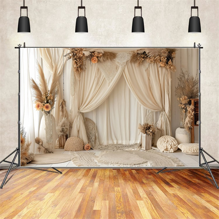 Happy Mother's Day Backdrop Cozy Cream Drape Flowers Backdrop UK GQ2-96