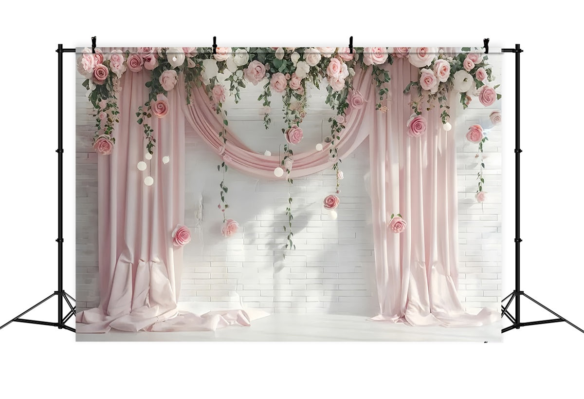 Backdrops For Mother's Day Pastel Pink Floral Curtain Backdrop UK GQ2-99