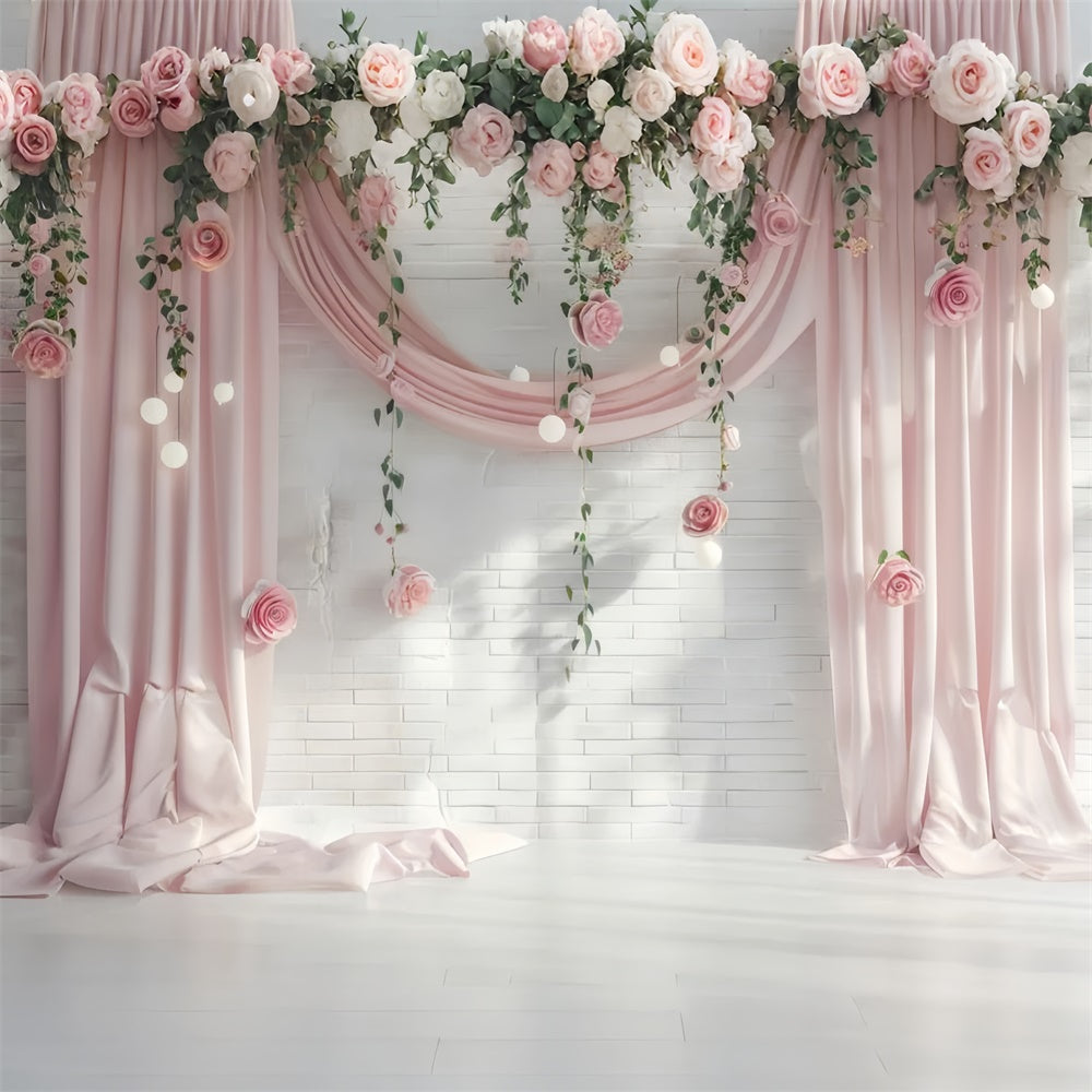 Backdrops For Mother's Day Pastel Pink Floral Curtain Backdrop UK GQ2-99